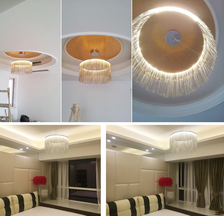 Lampadario extra large rotondo con catena in alluminio con nappe per soggiorno/sala da pranzo/villa/sala duplex