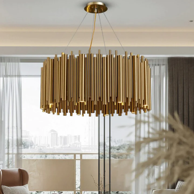 Lampadario a sospensione a tubo dorato moderno classico rotondo alla moda per soggiorno/sala da pranzo