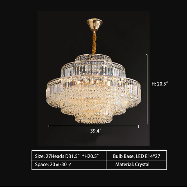 Round 27Heads: D39.4"*H20.5" chandelier,chandeliers,crystal,multi-tiers,tiered,layers,round,honeycomb,luxury,gold,modern,living room,dining room,entryace,foyer,corridor,hallway