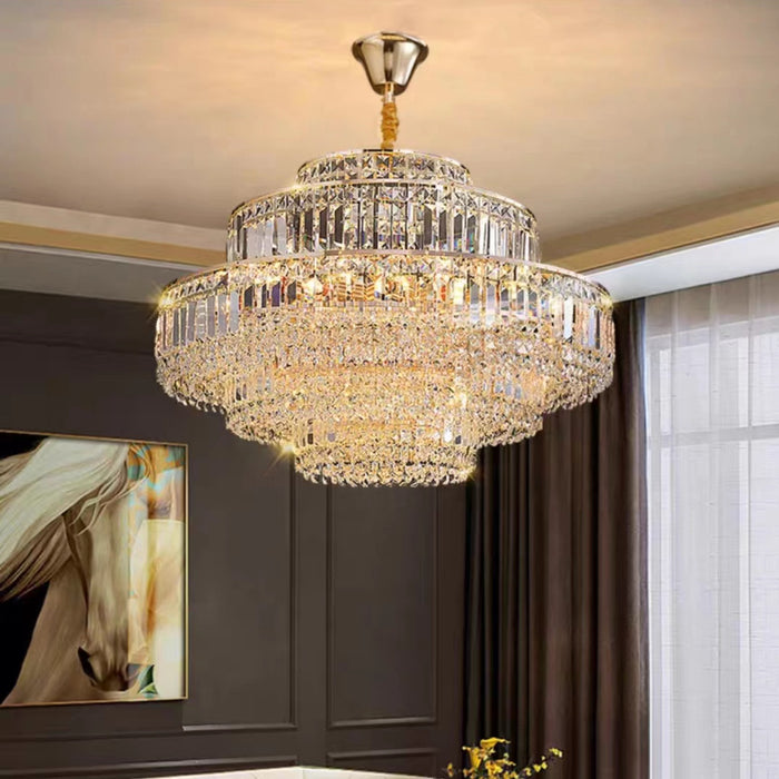 Modern Light Luxury Multi-tier Diamond Crystal Rod Pendant Chandelier for Living/Dining Room