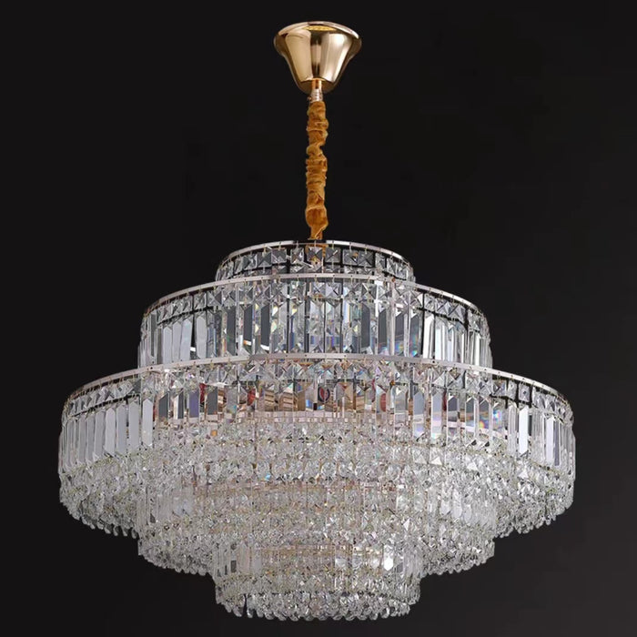 Modern Light Luxury Multi-tier Diamond Crystal Rod Pendant Chandelier for Living/Dining Room