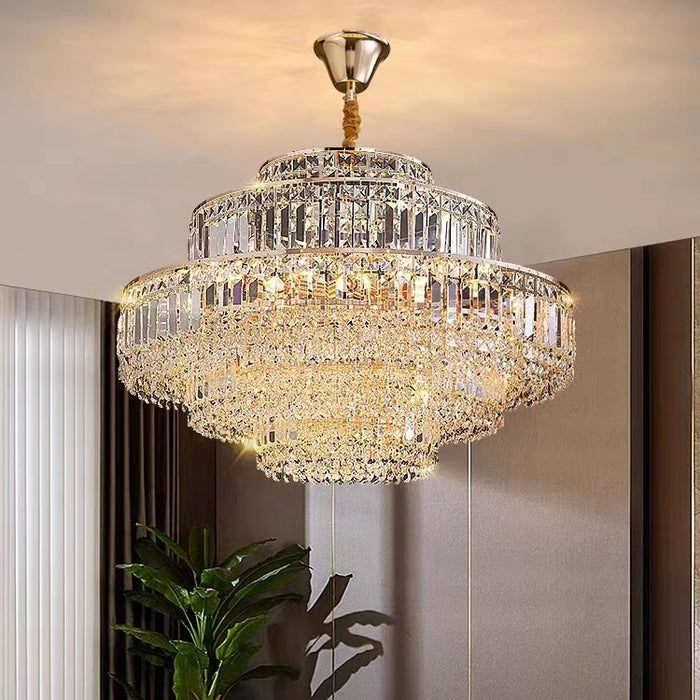 Lámpara colgante de varilla de cristal de diamante de varios niveles, luz moderna, de lujo, para sala de estar/comedor