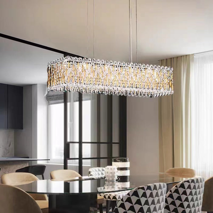 Lámpara colgante de cristal rectangular de lujo extra grande para sala de estar/comedor/isla de cocina