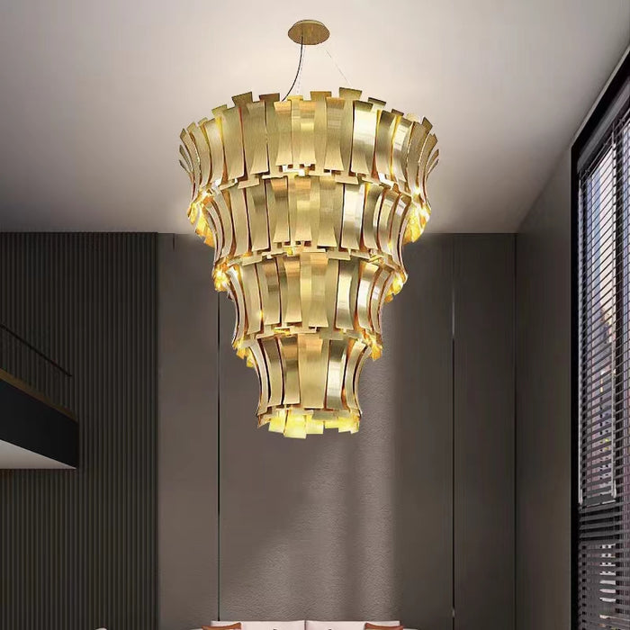 Oversized Art Tapering Tiered Luxury Gold Chandelier for Living Room/High-Ceiling Room