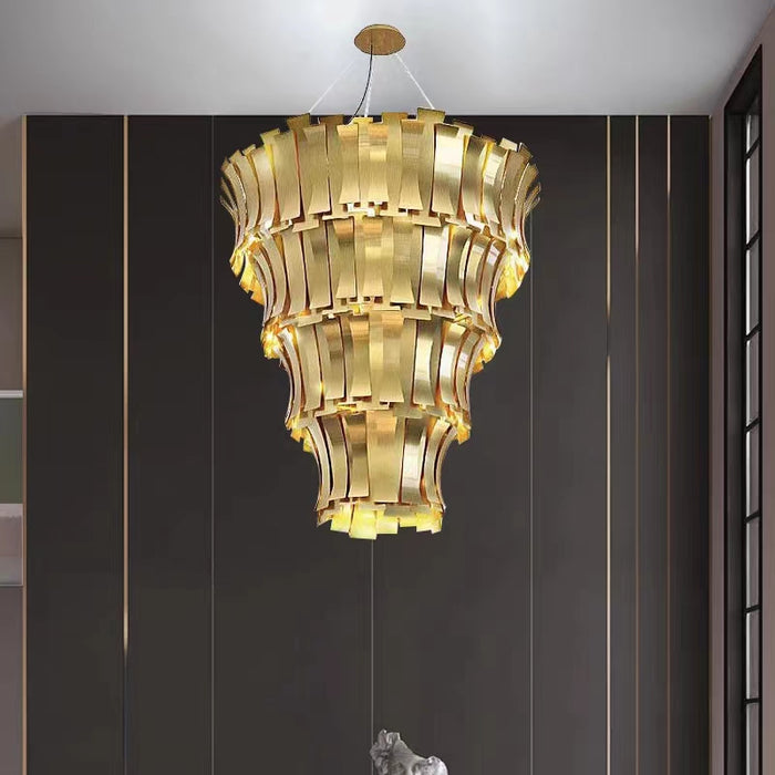 Etta Chandelier,chandelier,chandelier,gold,luxury,stainless steel,chandeliers,multi-tier,layer,layers,tiers,living room,high ceiling room