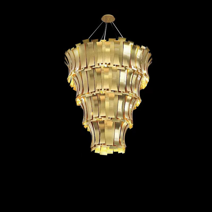 Lampadario in oro di lusso a strati affusolati di grandi dimensioni per soggiorno/camera dal soffitto alto