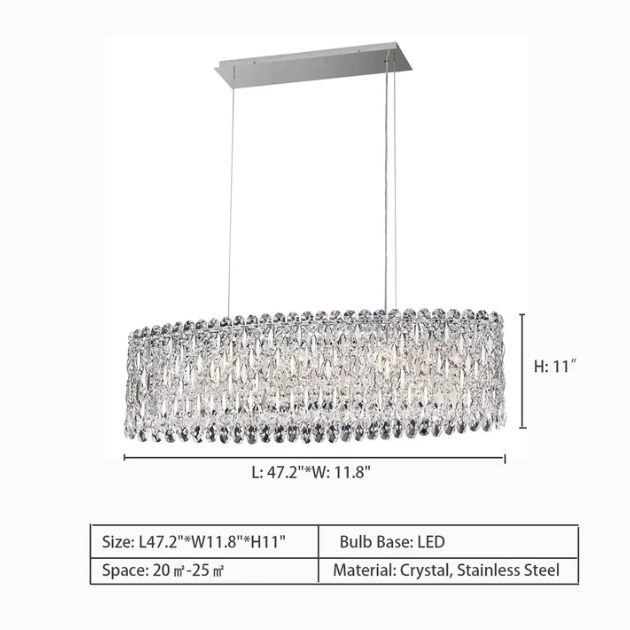 L47.2"*W11.8"*H11.0" Sarella Oval Linear Suspension,chandelier,chandeliers,crystal,luxury,light luxury,modern,long table,big table,dining table,kitchen island,dining bar,kitchen bar,bar,living room,dining room,study,stainless steel,big,huge,oversized,large