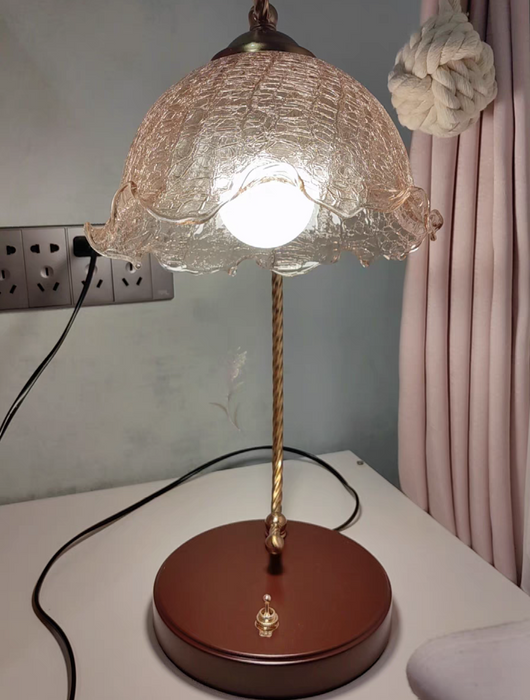 Affordable French Vintage Light Luxury Glass Flower Shade Table Lamp for Bedside Table/Bar/Study Desk