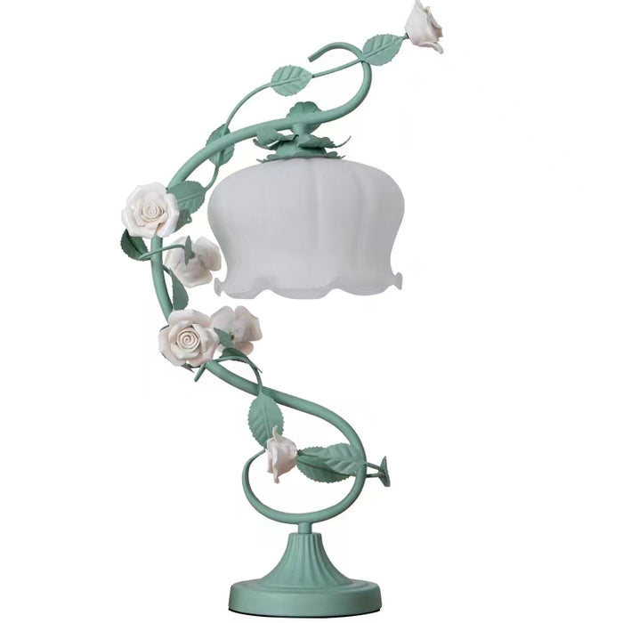 Lampada decorativa creativa Lampada da tavolo con fiori in ceramica rosa per comodino/scrivania/bar