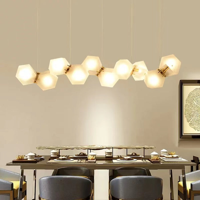 Moderna lampada a sospensione a grappolo in vetro con diamanti a sfaccettature multiple per tavolo da pranzo/isola cucina
