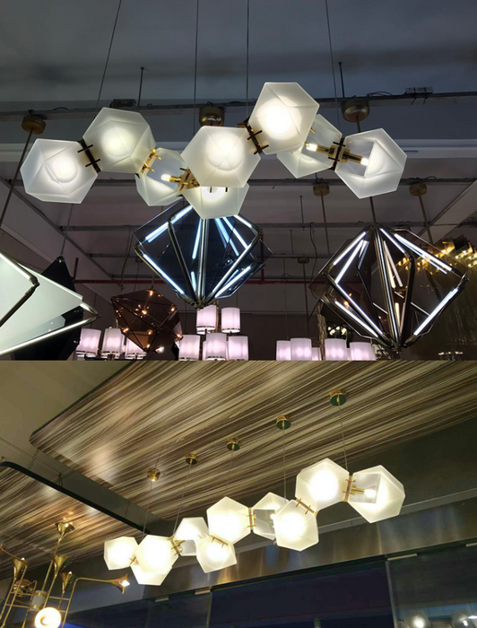 Modern Multiple Facet Diamond Glass Cluster Pendant Light for Dining Table/Kitchen Island