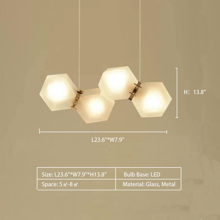 4Heads: L23.6"*W7.9"*H13.8"  Welles Glass Long LED Chandelier,chandelier,chandelirs,pendant,diamond,stone,long table,big table,kitchen island,dining bar,kitchen bar,dining table,multi-head,modern,minimalist,nordic