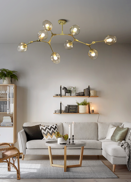 Lámpara colgante de cristal múltiple con rama de moda industrial extragrande para sala de estar/comedor