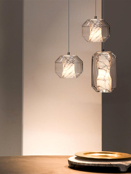 Lampada a sospensione in marmo naturale con paralume in vetro artistico scandinavo per comodino/isola cucina/scala