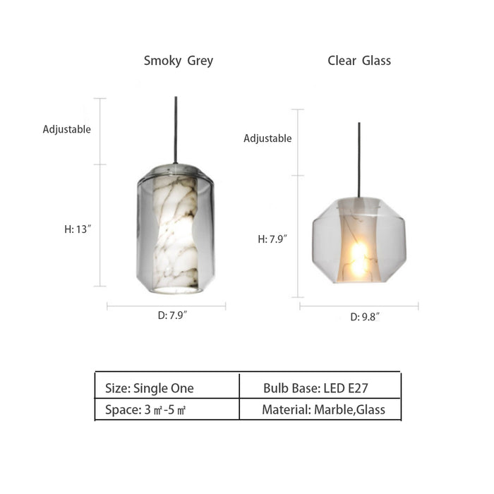 Single One: D7.9"*H13.0" Single One: D9.8"*H7.9" Chamber Small Pendant,pendant,marble,glass,art,creative,natural,glass shade,bedside,kitchen island,staircase,stairs,long table,big table,bar