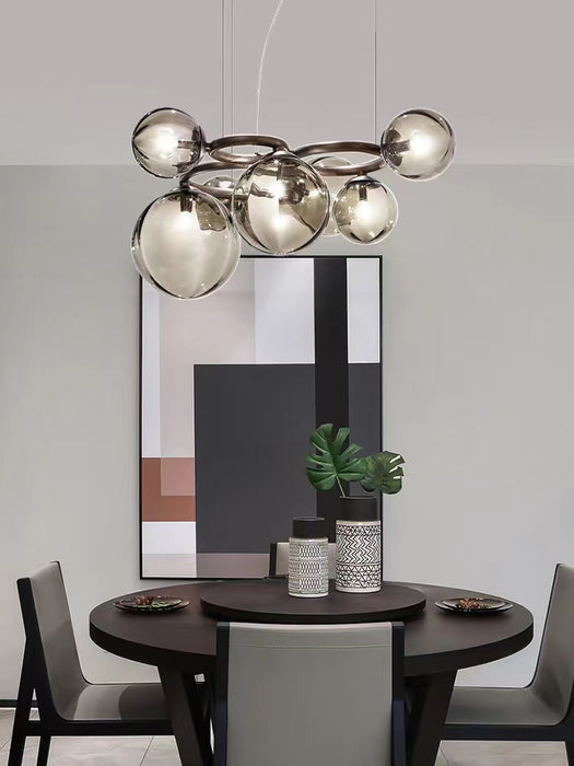 Lampadario a sospensione moderno e minimalista con sfere multiple in vetro trasparente per soggiorno/sala da pranzo