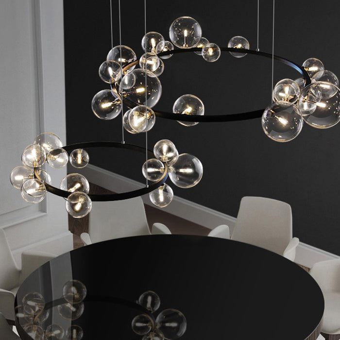 Lampadario di grandi dimensioni della collezione di bolle di vetro in ferro nero nordico di grandi dimensioni per soggiorno/sala da pranzo