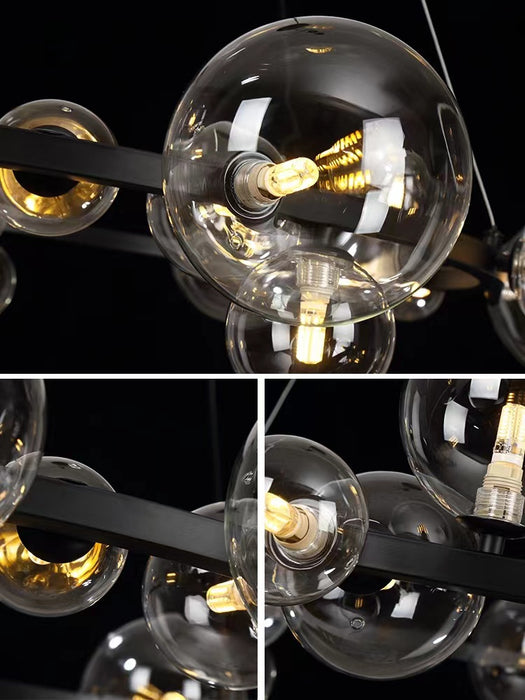 Lámpara de araña de gran tamaño de colección de burbujas de cristal de hierro negro nórdico para sala de estar/comedor