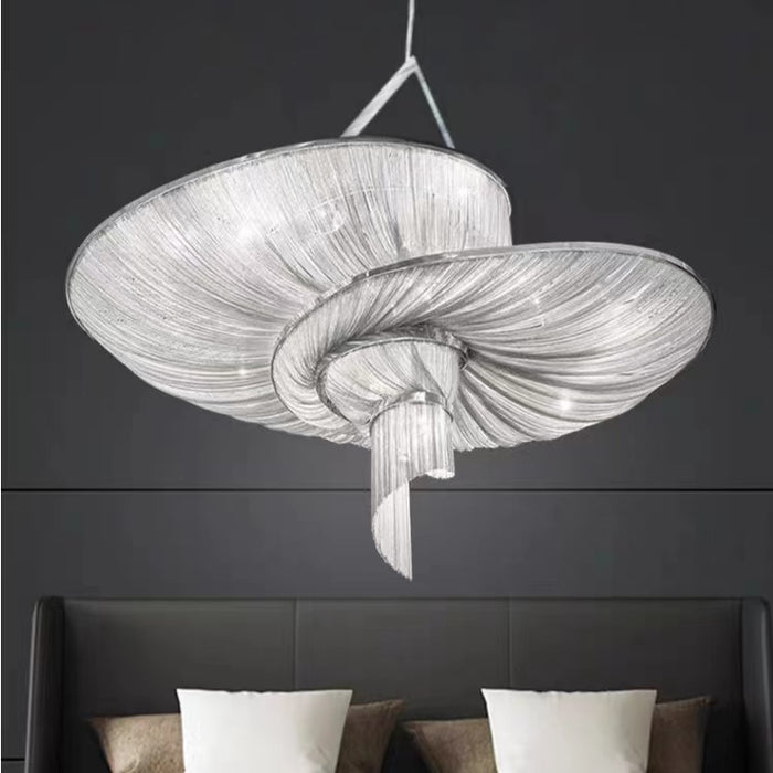 Lampadario a catena in alluminio con nappa a spirale Art Fashion di grandi dimensioni per soggiorno/foyer