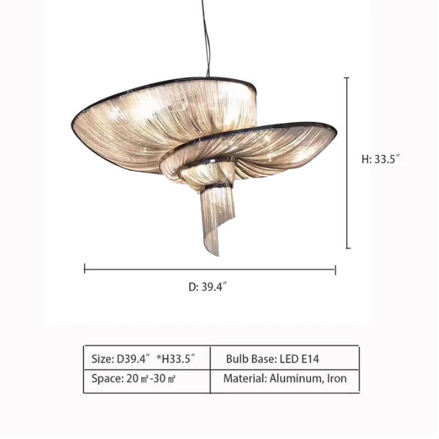 D39.4"*H33.5" Epoque LED Chandelier,chandelier,chandeliers,tessel,tassel,aluminum,iron,art,creative,spiral,trendy,fashion,oversized,big,huge,large,extra large,modern,chain,living room,foyer,stairs,dining room