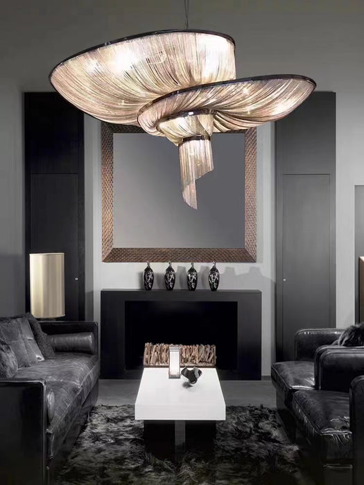 Lampadario a catena in alluminio con nappa a spirale Art Fashion di grandi dimensioni per soggiorno/foyer