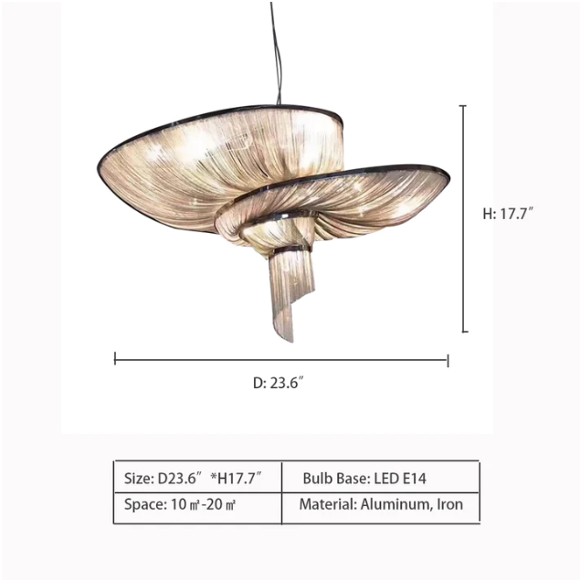D23.6"*H17.7" Epoque LED Chandelier,chandelier,chandeliers,tessel,tassel,aluminum,iron,art,creative,spiral,trendy,fashion,oversized,big,huge,large,extra large,modern,chain,living room,foyer,stairs,dining room