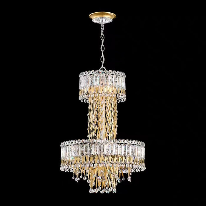Modern Luxury 2 Layers Crystal Rod Gold Leaves Pendant Light for Living Room/Bedroom