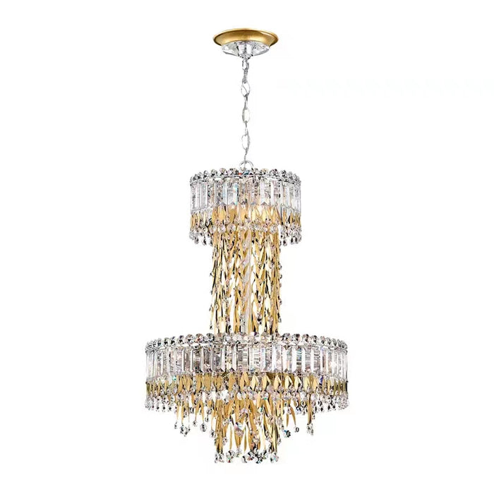 Modern Luxury 2 Layers Crystal Rod Gold Leaves Pendant Light for Living Room/Bedroom