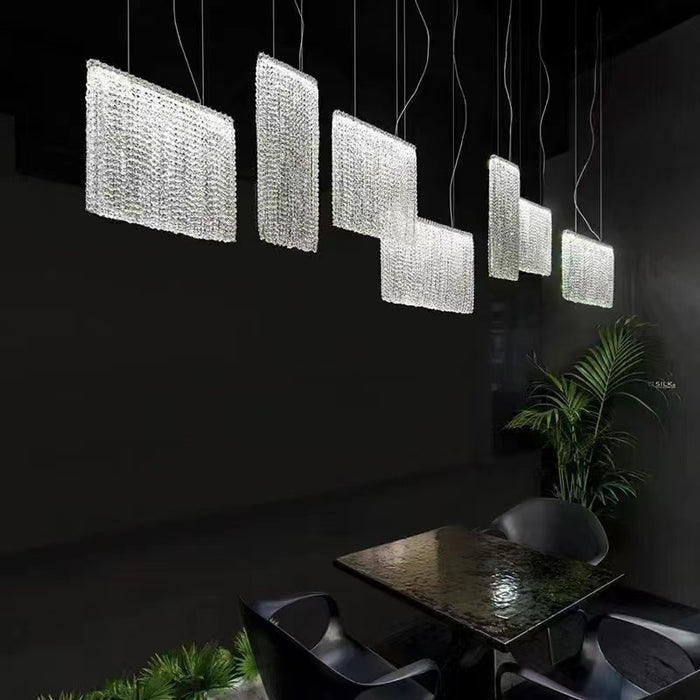 Collezione moderna e lussuosa di pendenti con nappe in cristallo rettangolari per sala da pranzo/isola cucina/bar