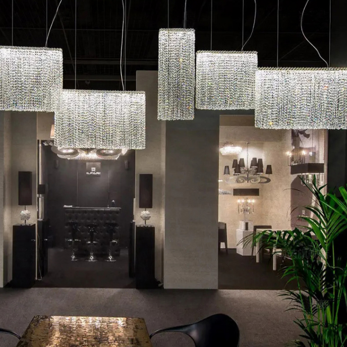 Modern Luxury Rectangle Crystal Tassel Pendant Collection for Dining Room/Kitchen Island/Bar