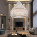 Ludwig Chandelier,chandelier,chandeliers,crystal,oversized,large,huge,big,long,hotel lobby,crystal,glass,tubes,hollow,metal,chrome,silver,ceiling,tiers,large living room