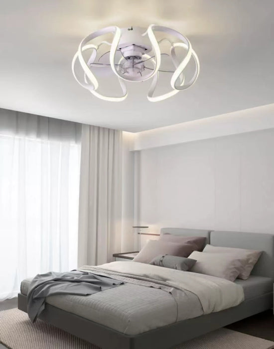 Flush Mount Modern Art Flower Invisible Fan Chandelier for Dining Room/Bedroom