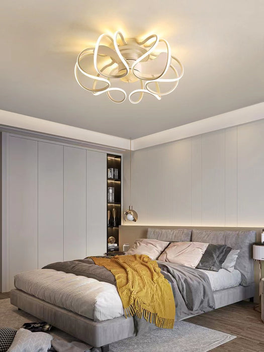 Lámpara de araña invisible con ventilador de flores de arte moderno de montaje empotrado para comedor/dormitorio