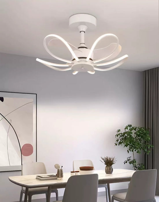 Lámpara de araña invisible con ventilador de flores de arte moderno de montaje empotrado para comedor/dormitorio