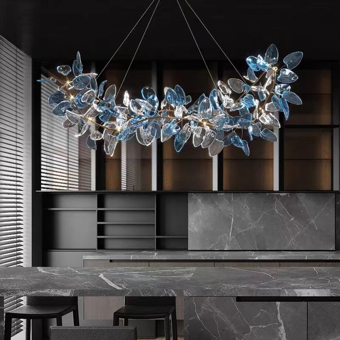 Extra Large Light Luxury Copper Branch Colorful Lucite Leaves Chandelier for Living/Dining Room