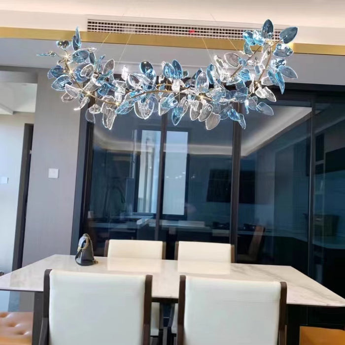 Extra Large Light Luxury Copper Branch Colorful Lucite Leaves Chandelier for Living/Dining Room