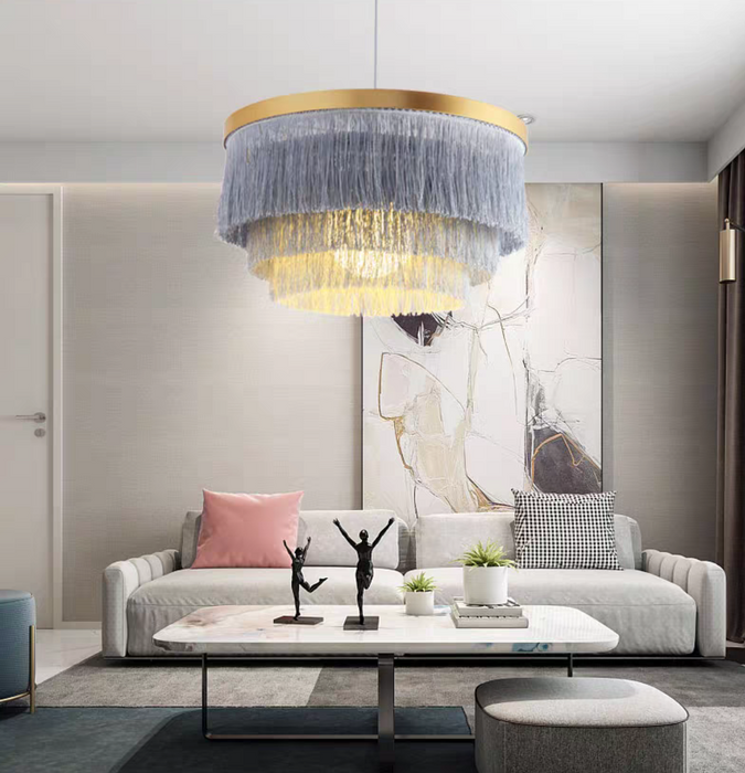 Lámpara colgante con borlas escalonadas, redonda, colorida y moderna, para salón/comedor/dormitorio