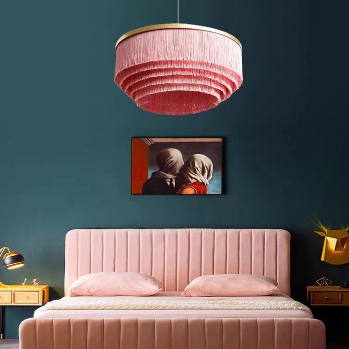 Lámpara colgante con borlas escalonadas, redonda, colorida y moderna, para salón/comedor/dormitorio