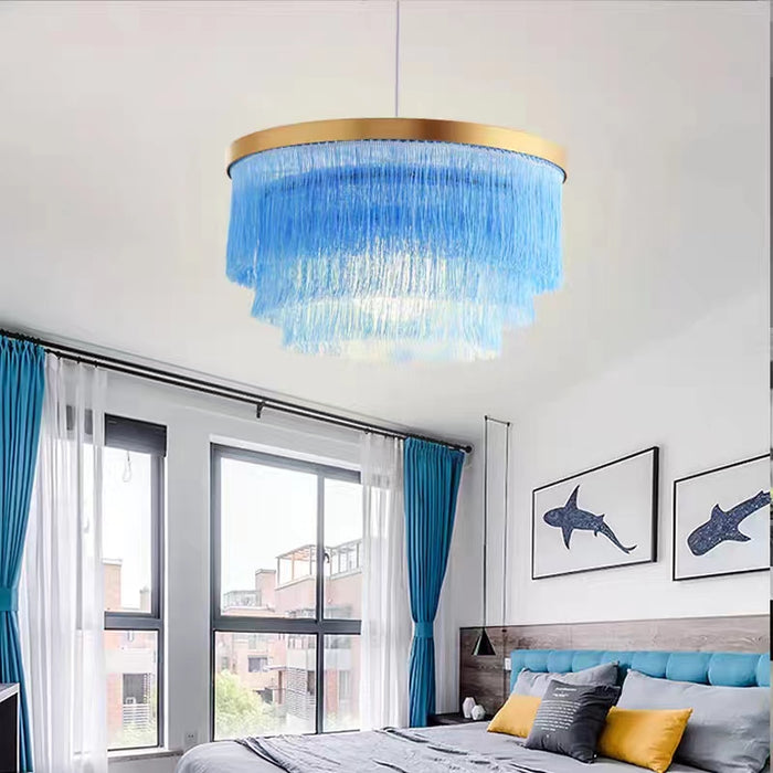 Modern Colorful Round Tiered Tassel Pendant Chandelier for Living/Dining Room/Bedroom