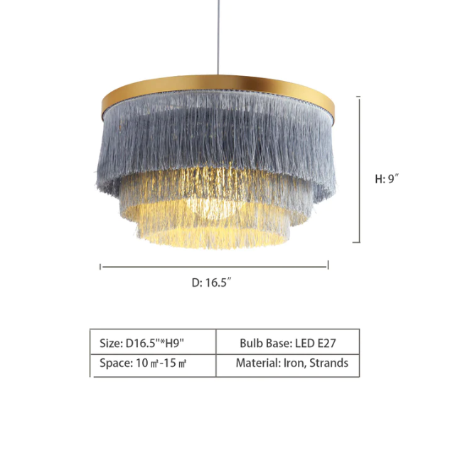 D16.5"*H9.0" Fringe Pendant Chandeliers,chandelier,chandeliers,tassel,round,ceiling,layerstiers,multi-tier,iron,strands,led,living room,bedroom,dining room,colorful,multi-color