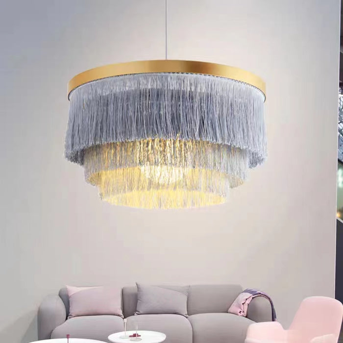 Fringe Pendant Chandeliers,chandelier,chandeliers,tassel,round,ceiling,layerstiers,multi-tier,iron,strands,led,living room,bedroom,dining room,colorful,multi-color