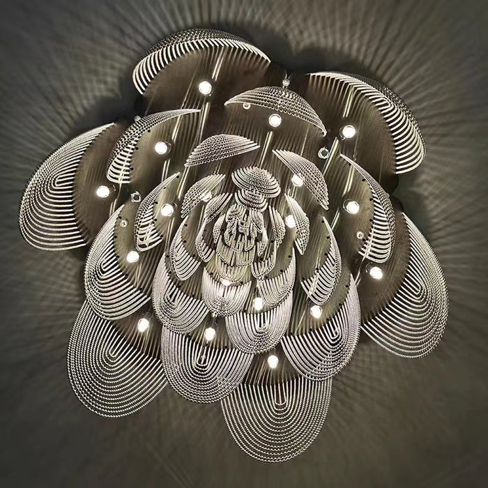 Lámpara colgante de acero inoxidable de varios niveles con flores de arte posmoderno para sala de estar/comedor/dormitorio