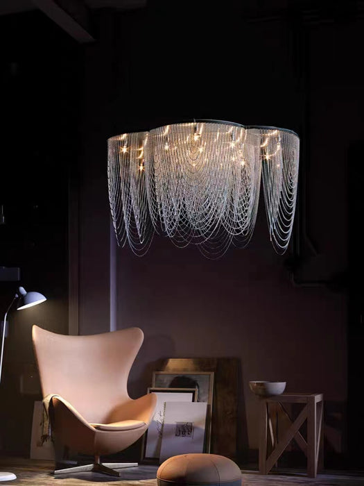 Lámpara colgante de acero inoxidable de varios niveles con flores de arte posmoderno para sala de estar/comedor/dormitorio