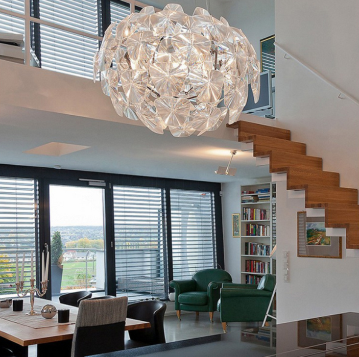 Lampadario di serie di modelli trasparenti geometrici di arte moderna per soggiorno/sala da pranzo