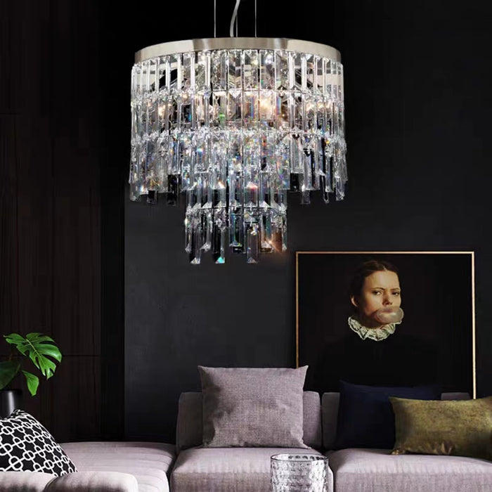 Lámpara colgante de cristal con capas de moda, luz moderna, lujosa, para sala de estar/dormitorio