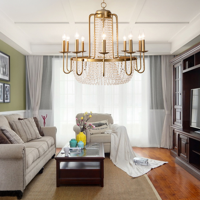 Lámpara colgante de cristal vintage con acabado en oro viejo para sala de estar/dormitorio