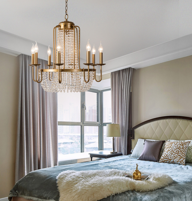 Lampadario a candela vintage in cristallo con finitura oro antico per soggiorno/camera da letto