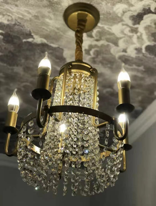 Lámpara colgante de cristal vintage con acabado en oro viejo para sala de estar/dormitorio