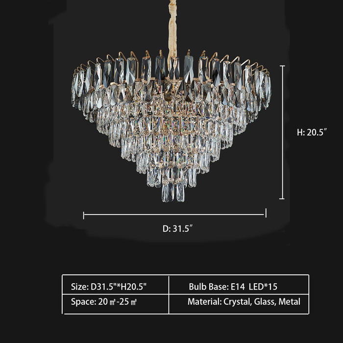 D31.5"*H20.5" chandelier,chandeliers,crystal,metal,glass,multi-tier,multi-layer,layers,tiers,ceiling,living room,dining room,bedroom,foyer,entryance,hallway,clear crystal,gray crystal,branch