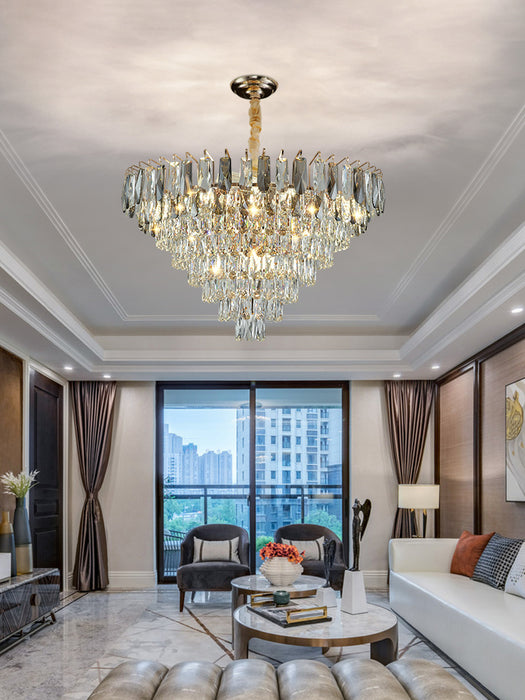 Lámpara colgante de cristal escalonada de lujo y luz moderna para sala de estar/comedor/dormitorio
